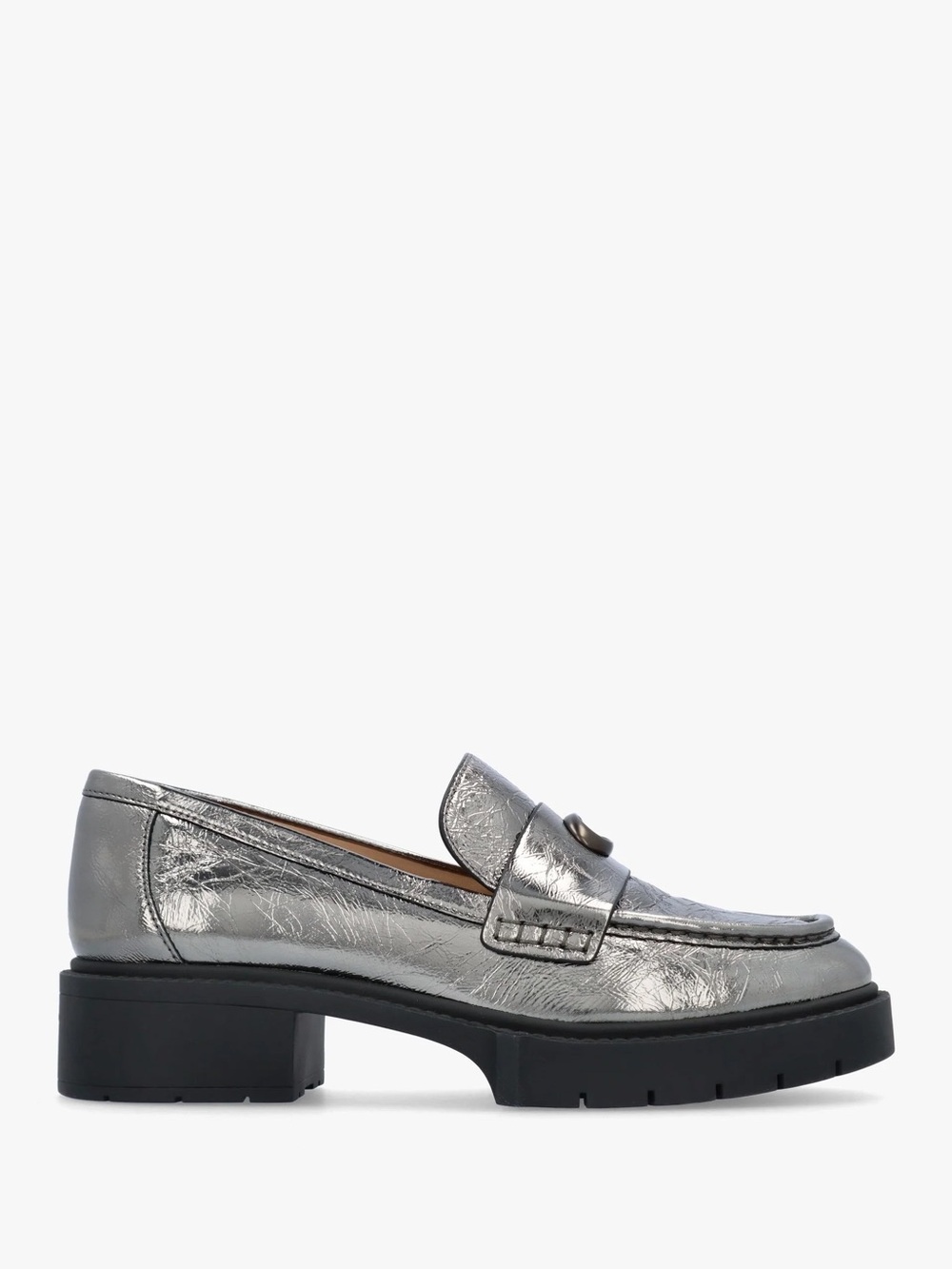 Coach Leah Crinkle Metallic Loafer in Anthracite